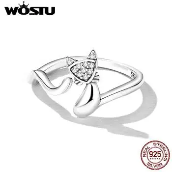 WOSTU стерлингового серебра 925 пробы с блестящим цирконом креативное кольцо с лисой для женщин ювелирные изделия в подарок