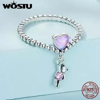 WOSTU стерлингового серебра 925 пробы с блестящим розовым цирконием, кольцо с воздушным шаром в виде медвежонка для женщин, подарок на день рождения, ювелирные изделия 6