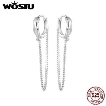 WOSTU стерлингового серебра 925 пробы с длинными кисточками и пряжками для ушей, нежные двухслойные серьги-кольца для женщин, оригинальный дизайн, изысканные ювелирные изделия 925 silver