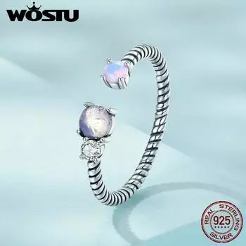WOSTU стерлингового серебра 925 пробы с драгоценными камнями, открытое кольцо для женщин, вечерние, свадебные, ювелирные украшения, подарки