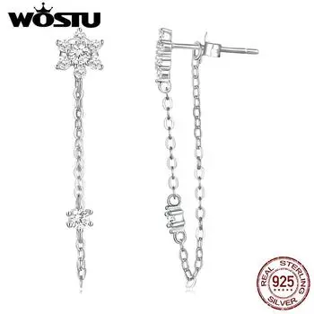WOSTU стерлингового серебра 925 пробы с кисточкой и цветком, серьги-гвоздики для женщин, изысканные ювелирные изделия, простые яркие висячие серьги со звездами, свадебный подарок