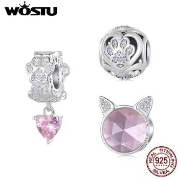 WOSTU стерлингового серебра 925 пробы с принтом лапы и принтом лапы очаровательные бусины для браслета DIY ювелирные изделия C