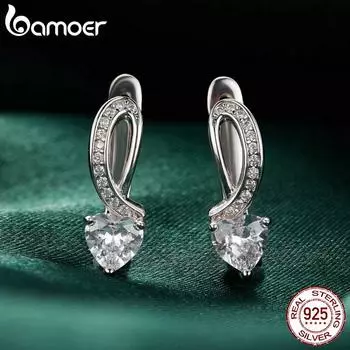 WOSTU стерлингового серебра 925 пробы с пряжками для ушей в виде сердца, блестящие серьги с покрытием из белого золота для женщин, ювелирные украшения для вечеринок