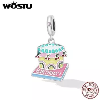 WOSTU стерлингового серебра 925 пробы с вишневым радужным кремом и тортом, подвеска-подвеска, подходит для оригинального браслета, ожерелье для женщин, ювелирные изделия 925 silver