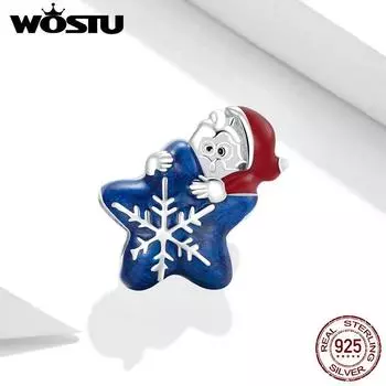 WOSTU стерлингового серебра 925 пробы Санта-Клаус из бисера снежинки звезда подвеска подходит оригинальный браслет ожерелье Рождественский подарок ювелирные изделия 925 silver