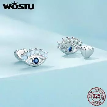 WOSTU стерлингового серебра 925 пробы, серьги-гвоздики «Счастливый сглаз» для женщин, серьги-гвоздики с радужным огненным опалом для девочек, вечерние ювелирные изделия, подарок, новинка 925 silver