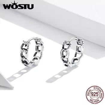 WOSTU стерлингового серебра 925 пробы серьги в форме цепочки Хопп модные серебряные серьги для женщин уникальные оригинальные ювелирные изделия