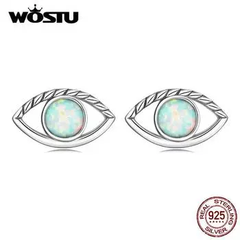 WOSTU стерлингового серебра 925 пробы серьги-гвоздики «Глаз дьявола» с зеленым опалом, плетеные серьги для женщин, подарок на день рождения, ювелирные украшения 925 silver