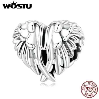 WOSTU стерлингового серебра 925 пробы сердце крылья подвеска из бисера женский подходит оригинальный DIY браслет ювелирные изделия подарок на День благодарения 925 silver