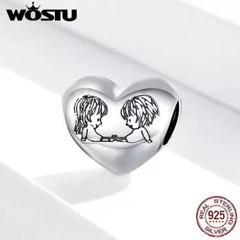 WOSTU Стерлингового Серебра 925 пробы Сердце Любовь Бусины подходят Подвески Браслеты DIY Изготовление Ювелирных Изделий Детский Подарок