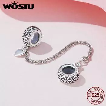 WOSTU стерлингового серебра 925 пробы, силиконовая защитная цепочка «Цветок жизни», подходит для оригинального браслета, DIY ожерелье, изготовление ювелирных изделий, подарок 925 silver