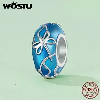 WOSTU стерлингового серебра 925 пробы синие капли масла Стрекоза очаровательные бусины для женщин и девочек браслет и браслет DIY ювелирные изделия 925 silver