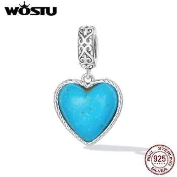 WOSTU стерлингового серебра 925 пробы синий сердце любовь бирюзовый подвеска подходит оригинальный браслет ожерелье для женщин ювелирные изделия 925 silver