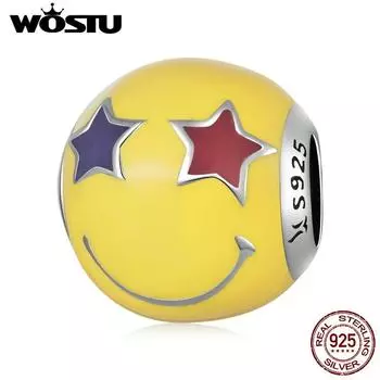 WOSTU Стерлингового Серебра 925 пробы со звездами и глазами смайлик желтый подвеска из бисера подходит оригинальный браслет ожерелье для женщин ювелирные изделия 925 silver