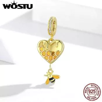 WOSTU Стерлингового Серебра 925 пробы Соты Шарм CZ Бусины подходят Оригинальный Браслет DIY Женские Ювелирные Изделия 925 silver