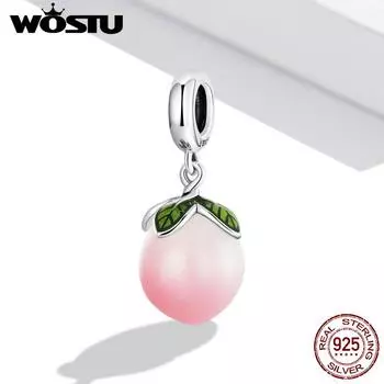 WOSTU стерлингового серебра 925 пробы стекло фруктов розовый персиковый лист подвеска из бисера подходит оригинальный браслет ожерелье для женщин ювелирные изделия 925 silver