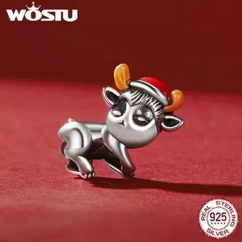WOSTU стерлингового серебра 925 пробы светящиеся подвески в виде лося бусины в виде оленя для женщин браслет и браслет DIY Рождественский подарок ювелирные изделия 925 silver