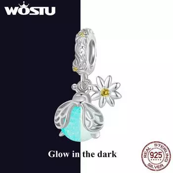 WOSTU стерлингового серебра 925 пробы, светящиеся в темноте подвесные бусины в виде светлячка, светящиеся подвески в виде насекомых для женщин, оригинальный браслет и браслет 925 silver