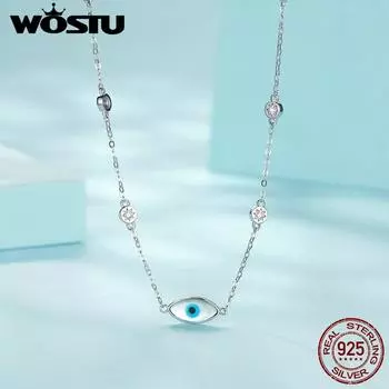 WOSTU Стерлингового Серебра 925 пробы, удача, Турция, синий сглаз, синий циркон, колье-подвеска в виде глаз, ожерелье для женщин, ювелирные изделия, подарок на вечеринку 925 silver