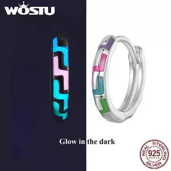 WOSTU стерлингового серебра 925 пробы уникальные светящиеся неоновые серьги-кольца в стиле кибер-панк для женщин и девочек Радужный цвет пряжка для ушей светится в темноте 925 silver