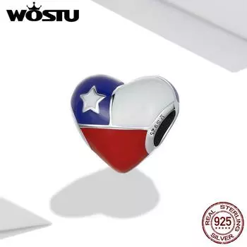 WOSTU стерлингового серебра 925 пробы в форме сердца чилийский флаг подвеска из бисера подходит для оригинального браслета 3 мм женские ювелирные изделия 925 silver