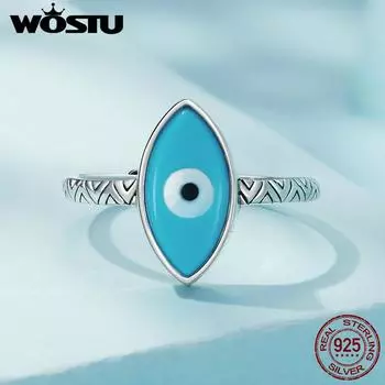 WOSTU стерлингового серебра 925 пробы в винтажном стиле, штабелируемые кольца с синим глазом демона, вечерние ювелирные изделия, подарок 925 silver