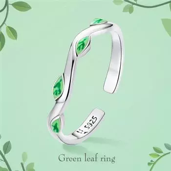 WOSTU стерлингового серебра 925 пробы весенние зеленые листья ветки открытые кольца для женщин женские оригинальные ювелирные изделия 925 silver