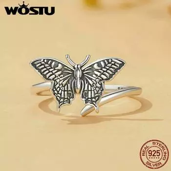 WOSTU стерлингового серебра 925 пробы, винтажные кольца с бабочкой, женские большие кольца, креативные кольца, подарок на вечеринку, повседневные украшения 925 silver