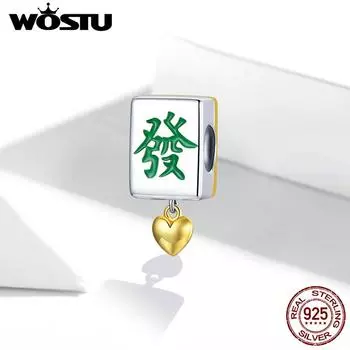 WOSTU стерлингового серебра 925 пробы забавные плитки маджонга очаровательные бусины для оригинальных 3 мм браслетов и ожерелий DIY ювелирные изделия 925 silver
