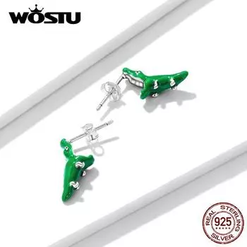 WOSTU стерлингового серебра 925 пробы забавные зеленые животные серьги-гвоздики с крокодилом для женщин модные ювелирные изделия подарок 925 silver