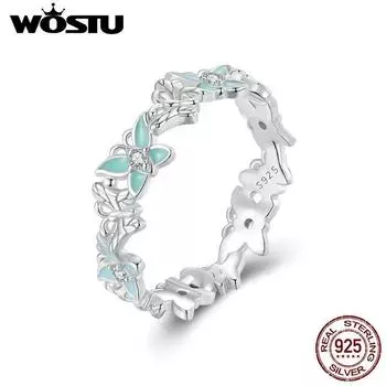 WOSTU стерлингового серебра 925 пробы зеленое кольцо с бабочкой для женщин, милые вечерние кольца для девочек, милый подарок на день рождения