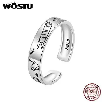 WOSTU стерлингового серебра 925 пробы, золотой ретривер, регулируемые кольца для собак для женщин, милое 3D кольцо с домашним животным, подарок для семьи и дня рождения для девочек 925 silver серебряный