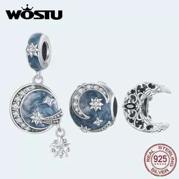 WOSTU стерлингового серебра 925 пробы звездное и галактиковое очарование и темная ночь лунные бусины подходят для самостоятельного изготовления женских браслетов и ювелирных изделий C