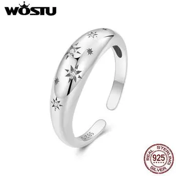WOSTU Стерлингового Серебра 925 пробы Звездное Открытое Кольцо Простое Кольцо Для Женщин Помолвки И Вечеринки Изящные Ювелирные Изделия Подарки BSR547-E