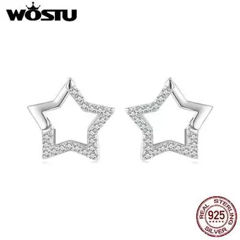 WOSTU стерлингового серебра 925 пробы звездообразные серьги в форме звезды с пряжкой для ушей минималистичные серьги Daily Grace для женщин модные украшения 15*16mm