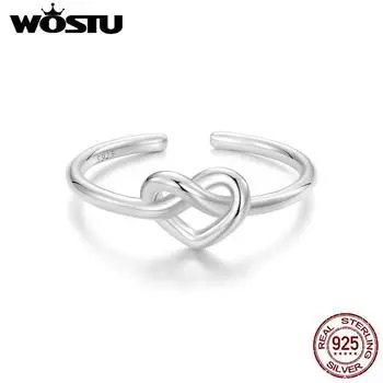 WOSTU Стерлингового Серебра 925 Простое Сердце Полое Открытие Завязанное Кольцо Для Женщин Регулируемые Кольца В Форме Сердца Минимализм BSR565-E