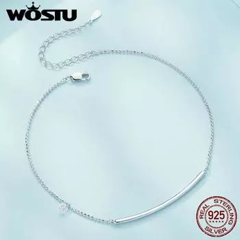 WOSTU Стерлингового Серебра 925 Простой Ножной Браслет Сверкающая цепочка из бисера Браслет на ногу Минималистичный ювелирный подарок 925 silver