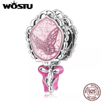 WOSTU Стерлингового Серебра 925 Розовая Принцесса Волшебное Зеркало Подвеска Из Бисера Подходит Оригинальный Браслет Ожерелье Для Женщин Ювелирные Изделия 925 silver