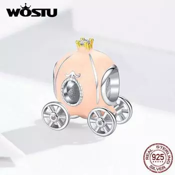 WOSTU Стерлингового Серебра 925 Розовая Тыква Тележка Бусины Циркон Подвески Подходит Оригинальный Браслет Подвеска