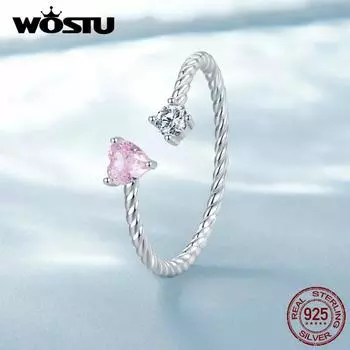 WOSTU Стерлингового Серебра 925 Розовое Витое Кольцо Бриллиантовый Циркон Кольцо на Палец для Женщин Модные Ювелирные Изделия 925 silver