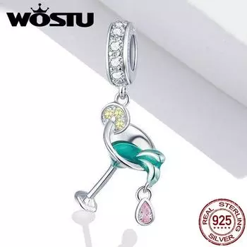 WOSTU Стерлингового Серебра 925 Розовый CZ Кубок Коктейля Вина Мотаться Шарм Подвеска DIY Браслет Ювелирные Изделия 925 silver