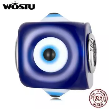 WOSTU Стерлингового Серебра 925 Темно-Синий Глаз Демона Амулет Подвески из бисера для Женщин Подходит Оригинальный DIY Браслет Ожерелье Изысканные Ювелирные Изделия 925 silver