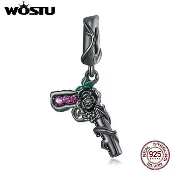 WOSTU Стерлингового Серебра 925 Темный Пистолет Роза Шарм Черное Золото Покрытием Бусина Подходит Оригинальный Браслет Панк Винтажные Ювелирные Изделия 925 silver