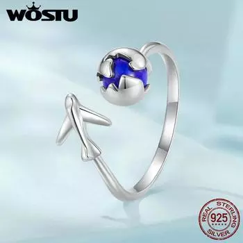 WOSTU Стерлингового Серебра 925 Творческий Путешествия Самолет Синяя Земля Открытые Кольца Женщины Глобальный Тур Лазурит Кольцо Девушка Подарок На День Рождения 925 silver