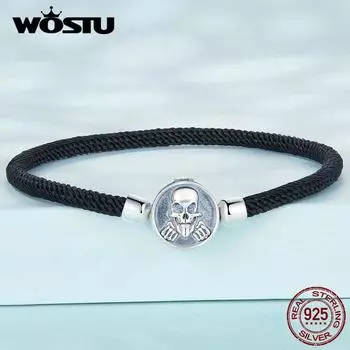 WOSTU Стерлингового Серебра 925 Уникальная Личность Черная Рука Веревка Череп Браслет для Женщин Ювелирные Изделия Подарок 17
