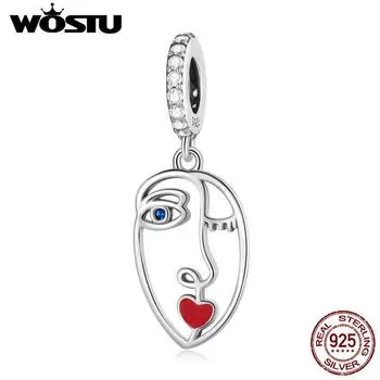 WOSTU Стерлингового Серебра 925 Уникальный стильный Художественный Маска Для Лица Подвески Подвеска Подходит Оригинальный DIY Браслет Ювелирные Изделия Подарок 925 silver