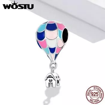 WOSTU Стерлингового Серебра 925 Vinatge Воздушный Шар Хижина Шарм Подвеска Из Бисера Подходит Оригинальный Браслет Ожерелье Для Женщин Ювелирные Изделия 925 silver