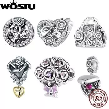 WOSTU Стерлингового Серебра 925 Винтаж Оксидированная Роза Подвески Романтическое Предложение Коробка Подвеска Саше Бусины Подходит Оригинальный Браслет DIY SCC1189