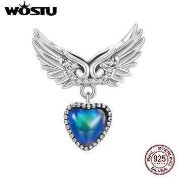 WOSTU Стерлингового Серебра 925 Wing Guardian Эмоции Камень Очаровательные Бусины для Браслета DIY Ювелирные Изделия 925 silver