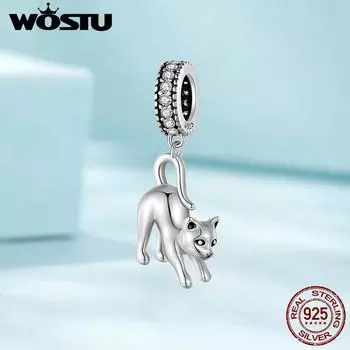 WOSTU Стерлингового Серебра 925 Яркий Кот Подвески Симпатичные Подвески с Животными для Женщин Девочек Браслет и Браслет DIY Изящные Ювелирные Изделия 925 silver
